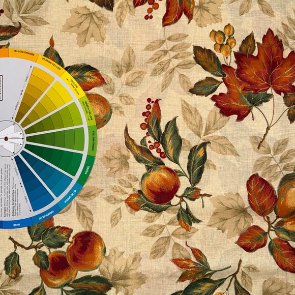 Fall Harvest Leaves, Fruit - VIP for Cranston Fabric - 1/2 Yard - Gold Metallic - Picture 5 of 9